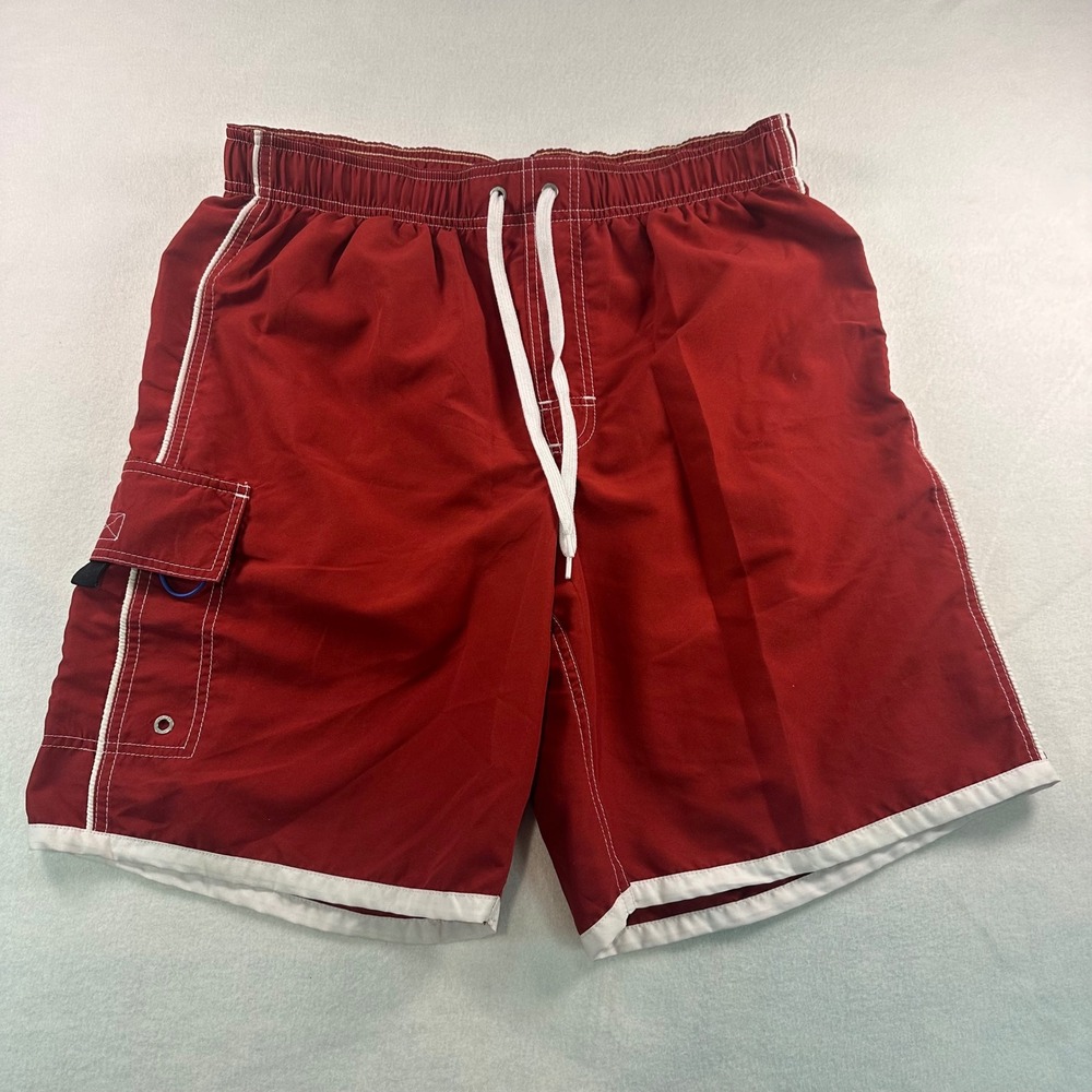 No Bad Days Mens Swim Trunks Red Cargo Pocket Mesh Lined Board Shorts Size Large
